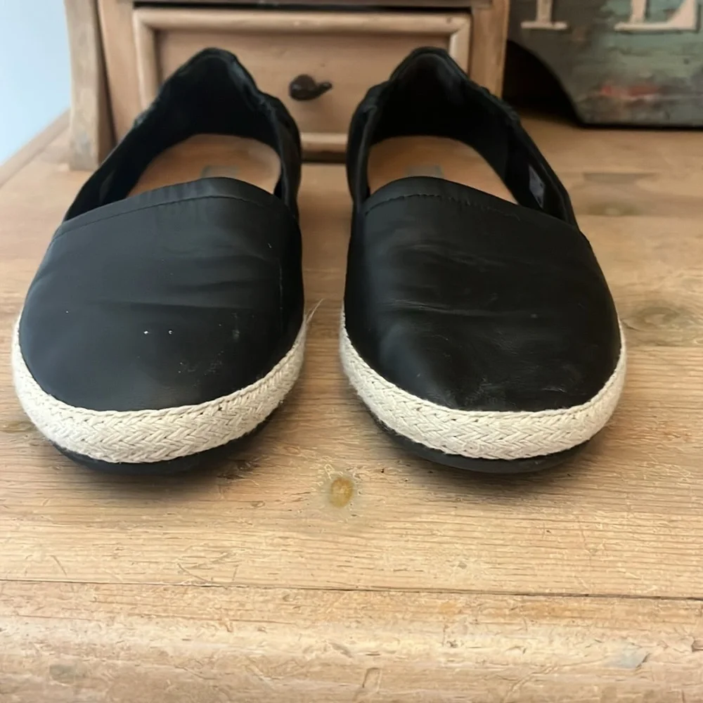FitFlop Siren Espadrille Flats Black Leather Slip On Jute Detail Size 7.5